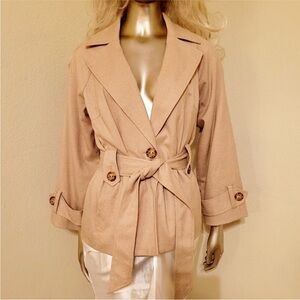 Vintage Kasper Chic Belted Tan Safari Inspired Blazer Jacket Size 6